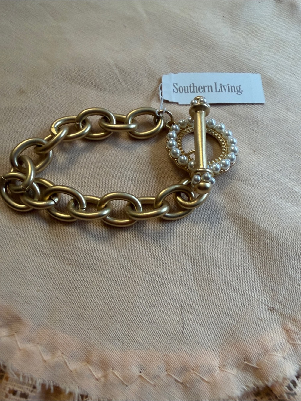 Southern Living Gold Chain Bracelet with Pearl-Trim Toggle